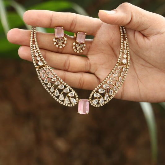 Emerald And White AD Stones Necklace