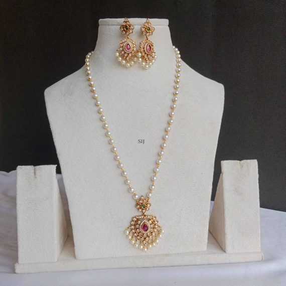 Diamond Pendant Set In Pearl Chain