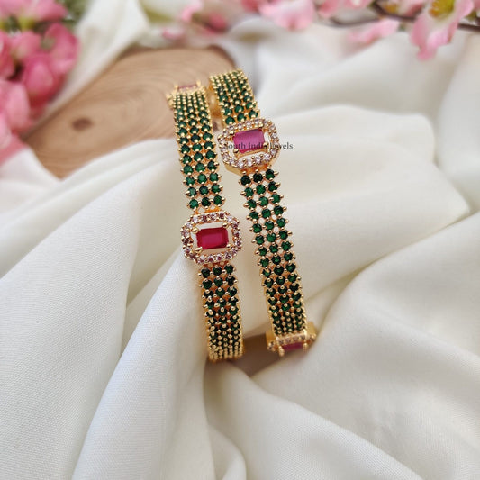 Imitation Green and Pink AD Bangles
