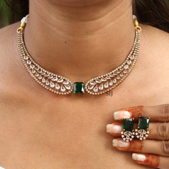 Emerald And White AD Stones Necklace