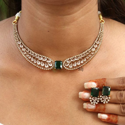 Emerald And White AD Stones Necklace