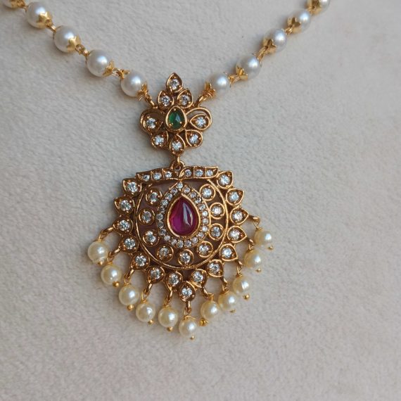 Diamond Pendant Set In Pearl Chain