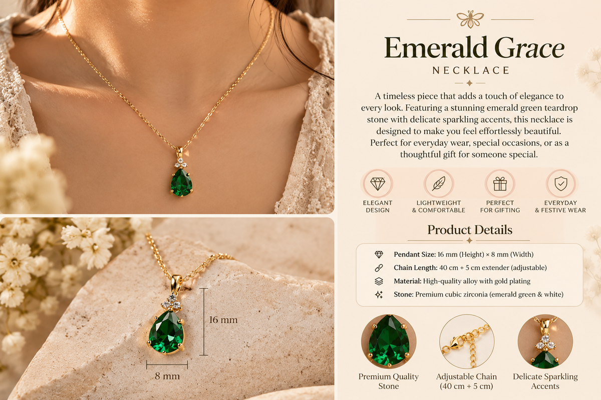 Emerald Necklace 14K Gold Vermeil, Emerald Green CZ Jewellery,  Anniversary Birthday Gifts for Her