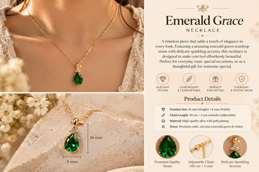 Emerald Necklace 14K Gold Vermeil, Emerald Green CZ Jewellery,  Anniversary Birthday Gifts for Her