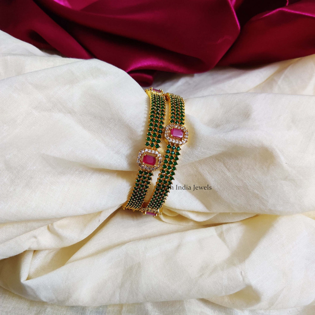 Imitation Green and Pink AD Bangles