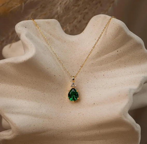 Emerald Necklace 14K Gold Vermeil, Emerald Green CZ Jewellery,  Anniversary Birthday Gifts for Her