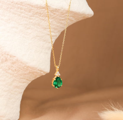 Emerald Necklace 14K Gold Vermeil, Emerald Green CZ Jewellery,  Anniversary Birthday Gifts for Her