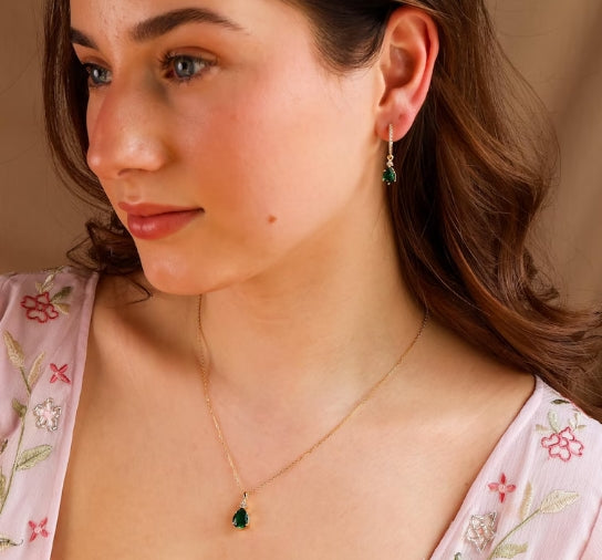 Emerald Necklace 14K Gold Vermeil, Emerald Green CZ Jewellery,  Anniversary Birthday Gifts for Her