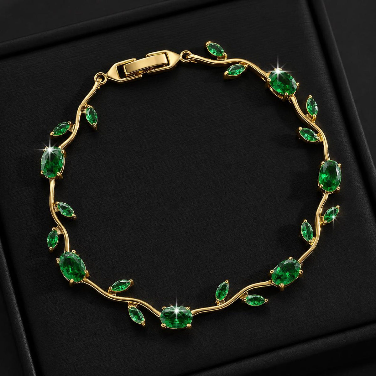 Green Emerald Gold Vine Bracelet